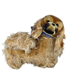 Vintage Steiff Pekingese Dog Plush Stuffed Animal Blue Ribbon 8"